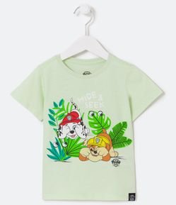 Camiseta Infantil com Estampa Patrulha Canina e Folhagens  - Tam 2 a 5 anos