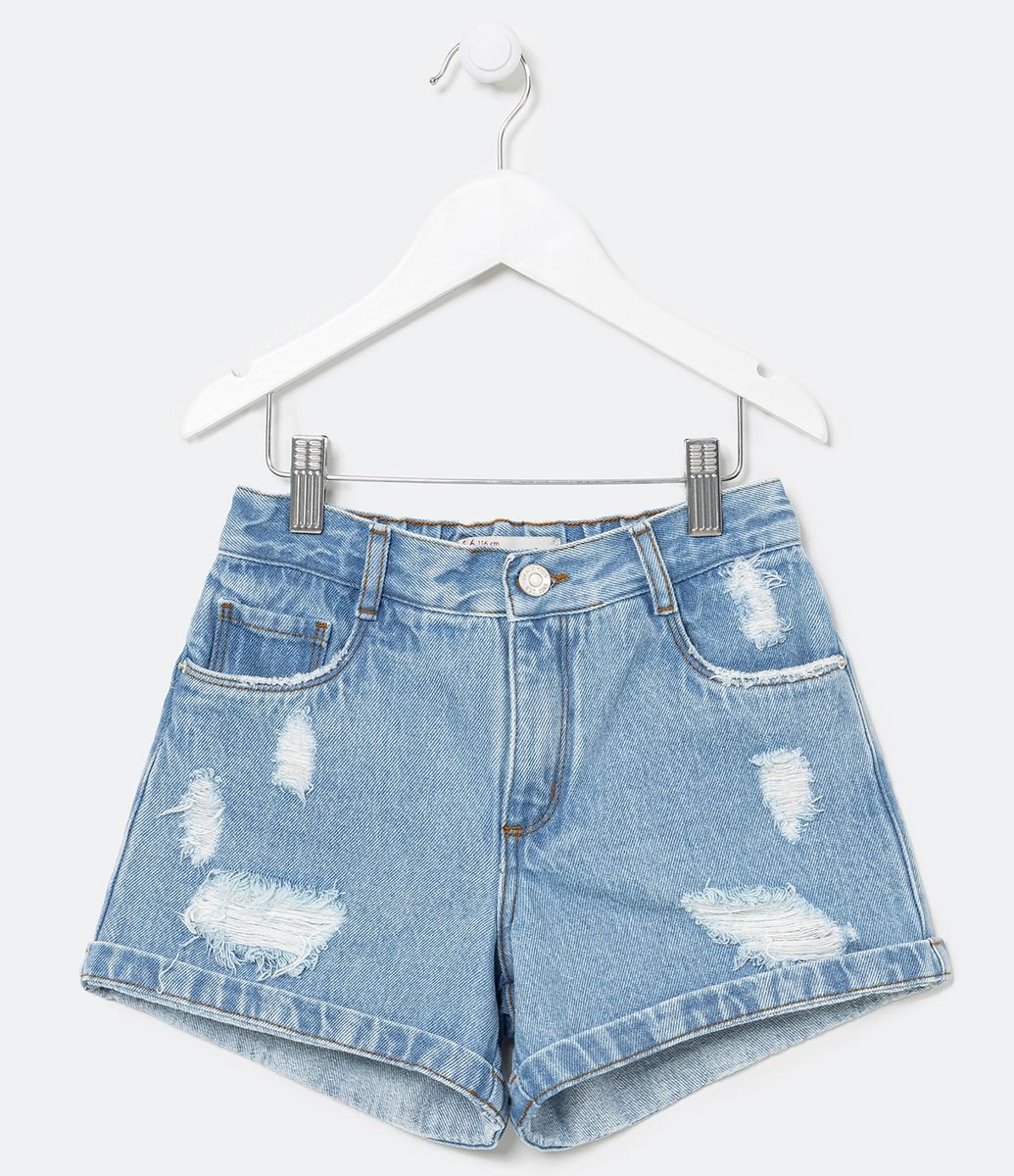 Short Infantil Em Jeans Com Puidos E Barra Dobrada Tam 5 A 14 Anos Azul Short Infantil Em Jeans Com Puidos E Barra Dobrada Tam 5 A 14 Anos Azul