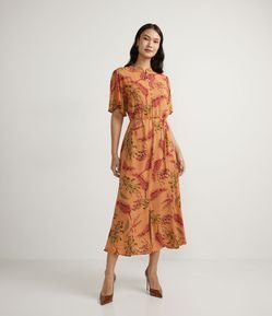 Vestido Longo em Viscose com Manga Godê