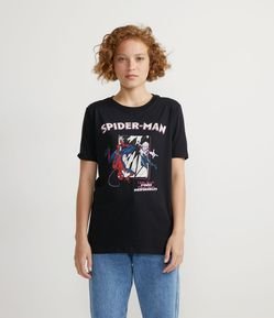 Blusa Alongada em Algodão com Estampa Spider-Man e Spider-Woman