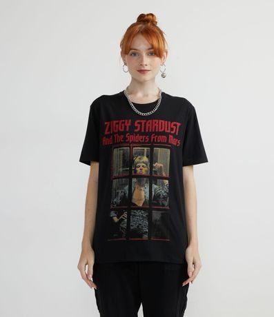 Blusa Alongada em Algodão e Estampa Frontal David Bownie Menor preço em Blusa Alongada em Algodão e Estampa Frontal David Bownie