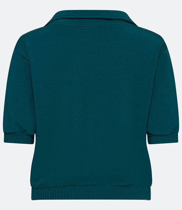 Blusa Cropped en Algodón con Cuello Polo y Detalles Acanelados Verde 6