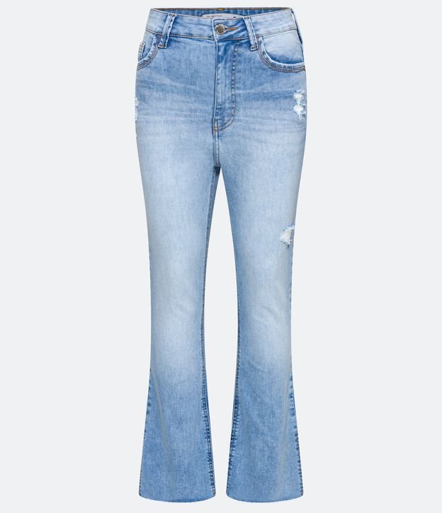 Pantalón Flare Cropped Jeans con Desgastes Azul 5