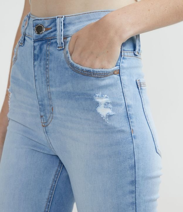 Pantalón Flare Cropped Jeans con Desgastes Azul 3