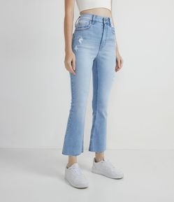 Calça Flare Cropped Jeans com Puídos