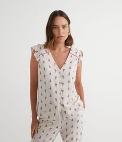 Blusa Regata em Viscolinho com Babadinho e Estampa de Florzinhas
