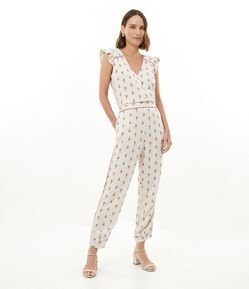 Calça Fluída em Viscolinho com Bordado de Flores e Viés Contrastante