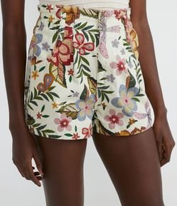 Short Baggy em Sarja com Estampa Floral e Cós Elástico