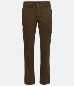 Calça Cargo em Sarja sem Estampa