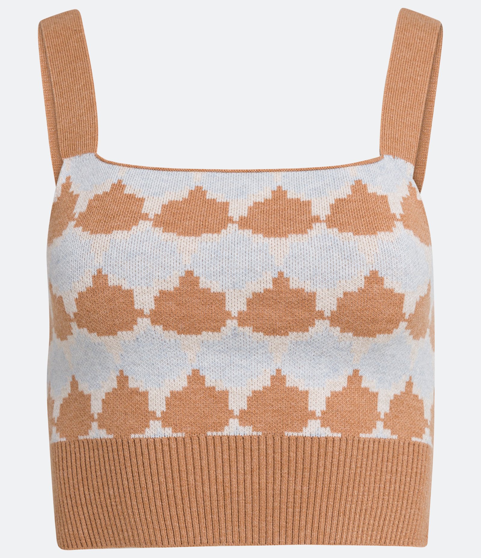 Blusa Regata Cropped em Tricô com Alças Largas Bege 1