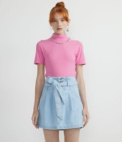 Blusa Curta em Ribana com Golinha Alta e Manga Curta