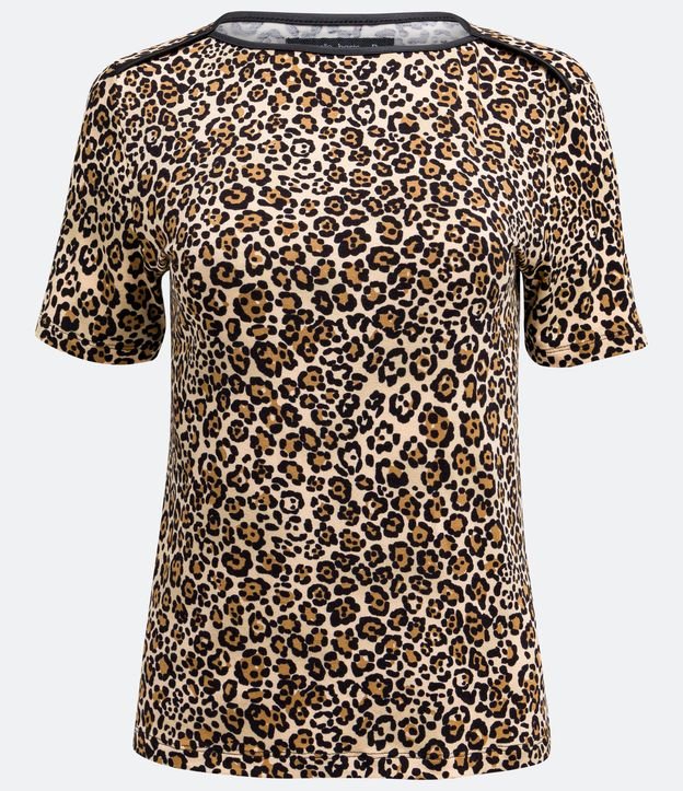 Blusa en Viscolycra con Estampado Animal Print Jaguar y Manga Corta Marrón 6