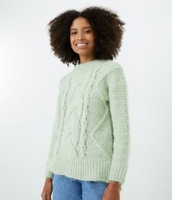 Suéter em Tricô Chenille com Detalhes Trançados