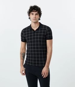 Polo Slim em Algodão Manga Curta com Estampa Xadrez Grid