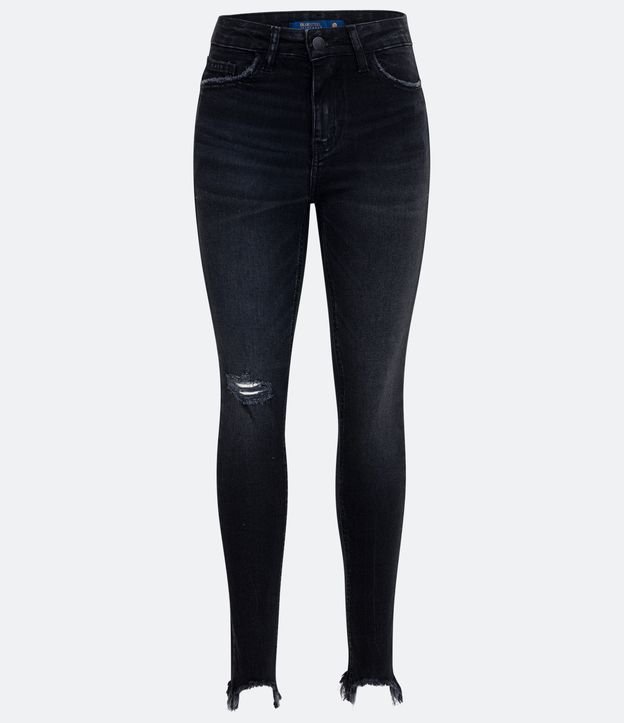 Pantalón Skinny Jeans con Desgastes y Barra Deshilachada Negro 5
