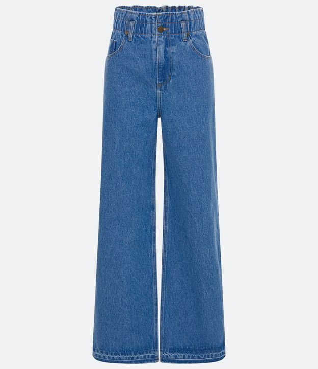 Pantalón Wide Leg Jeans con Elástico en la Cintura Azul 6
