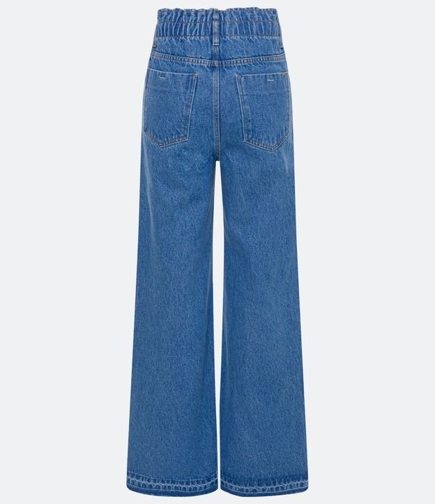 Pantalón Wide Leg Jeans con Elástico en la Cintura Azul 7