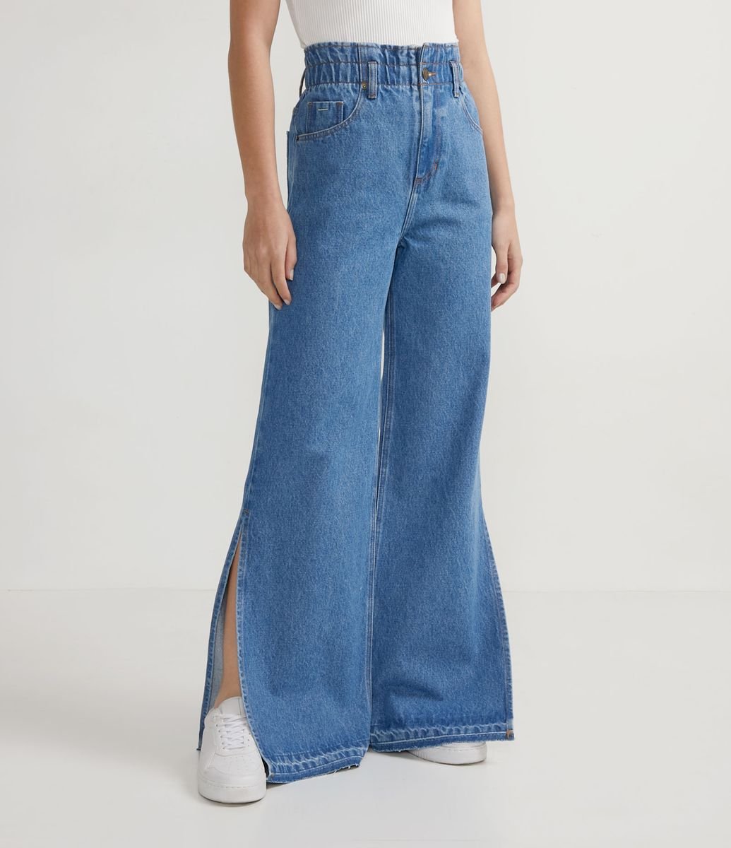 Calça Wide Leg Jeans com Elástico no Cós Menor preço em Calça Wide Leg Jeans com Elástico no Cós