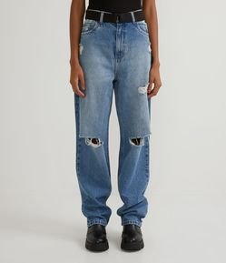 Pantalón Dad Jeans con Cintura Baja Desgastes y Cinturón