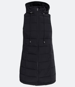 Colete Alongado em Poliamida com Gola Alta e Capuz