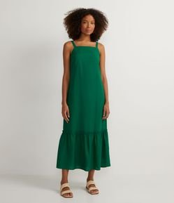 Vestido Midi Evasê em Viscolinho com Babado na Barra