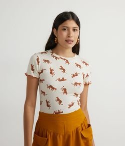 Blusa em Ribana com Frufru e Estampa de Tigrinhos