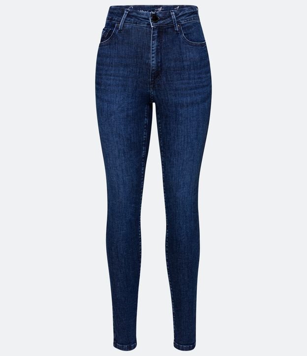 Pantalón Skinny en Jeans con Botón Contrastante Azul 5