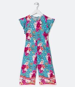 Macacão Pantacourt Infantil em Viscose com Estampa Floral - Tam 5 a 14 anos