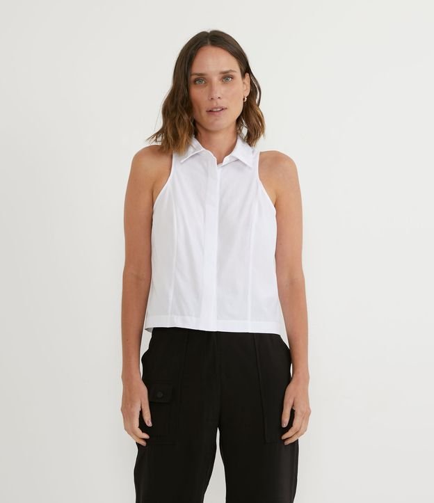 Camisa Cropped em Tricoline sem Manga