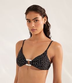 Biquíni Top Triângulo Fixo em Poliamida com Estampa Poá