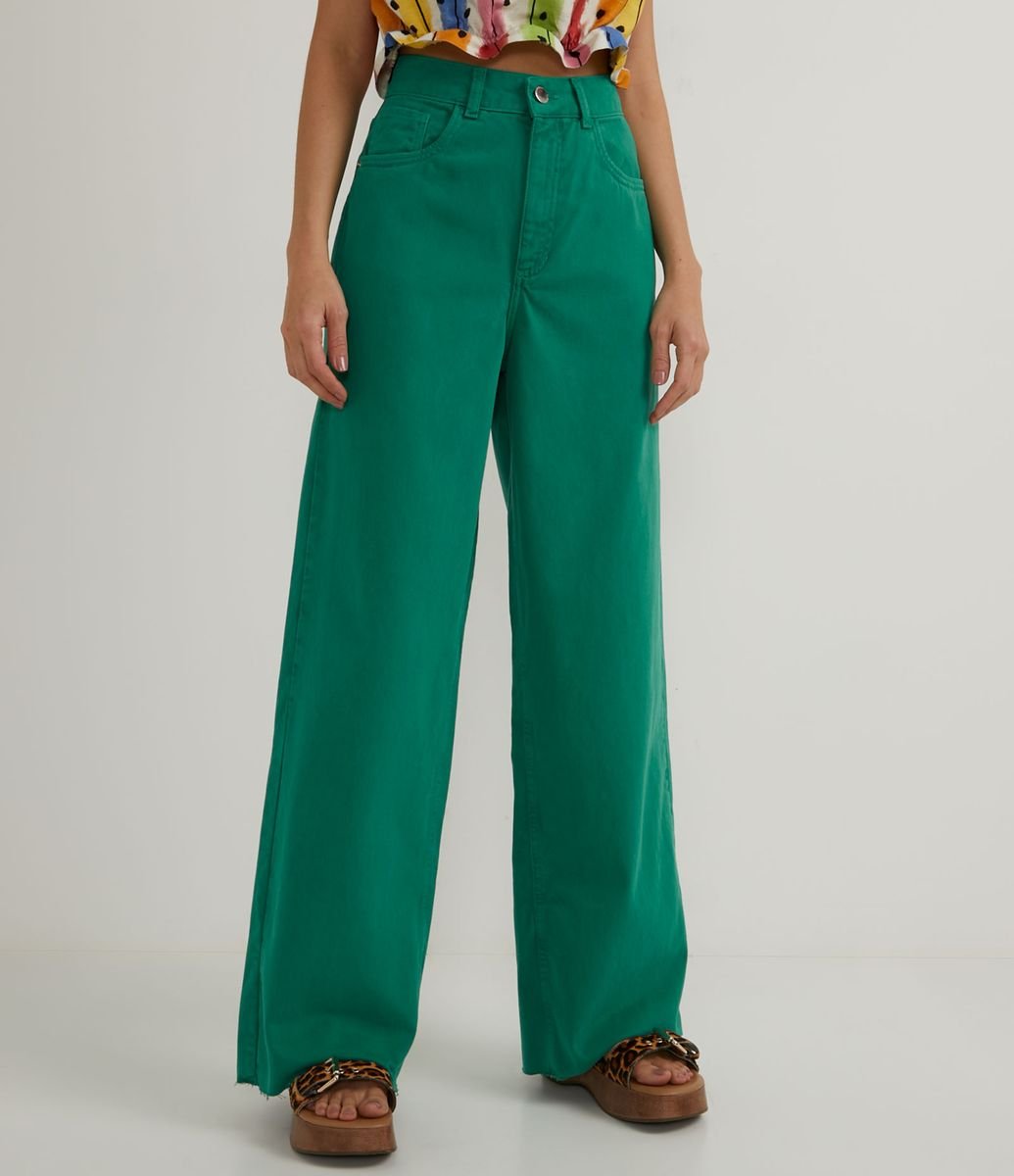 Mujer Pantalón wide leg bolsillo trasero Verde | Pantalones Bershka \u003c  Esperando a Christine