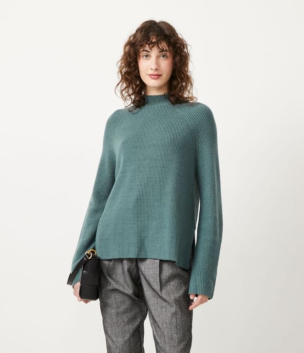 Blusa en Tejido de Punto con Cuello Alto y Manga Larga Gris 1