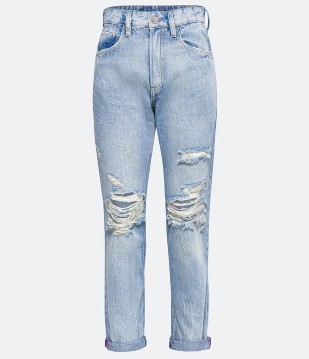 Pantalón Boyfriend Jeans con Desgastes y Barra Doblada Azul 5