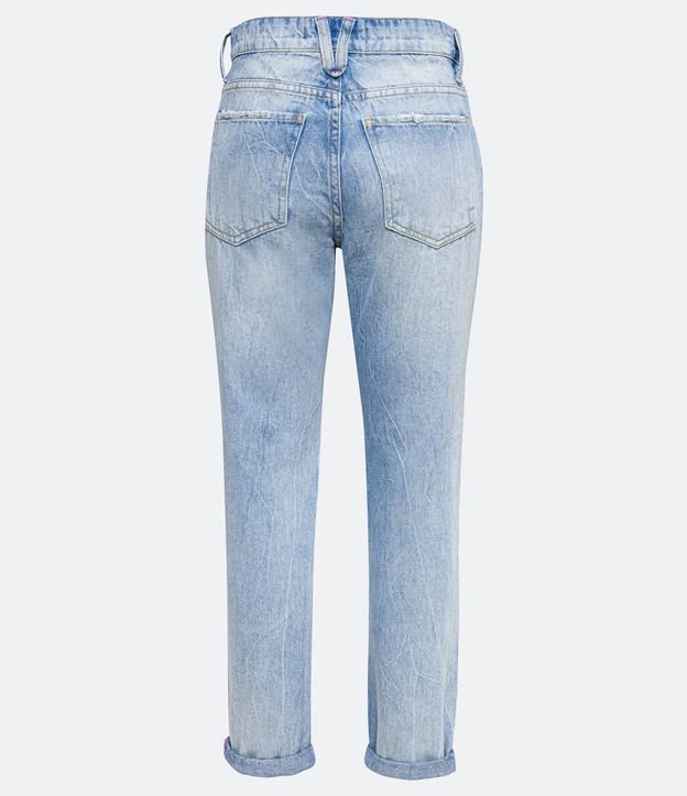 Pantalón Boyfriend Jeans con Desgastes y Barra Doblada Azul 6