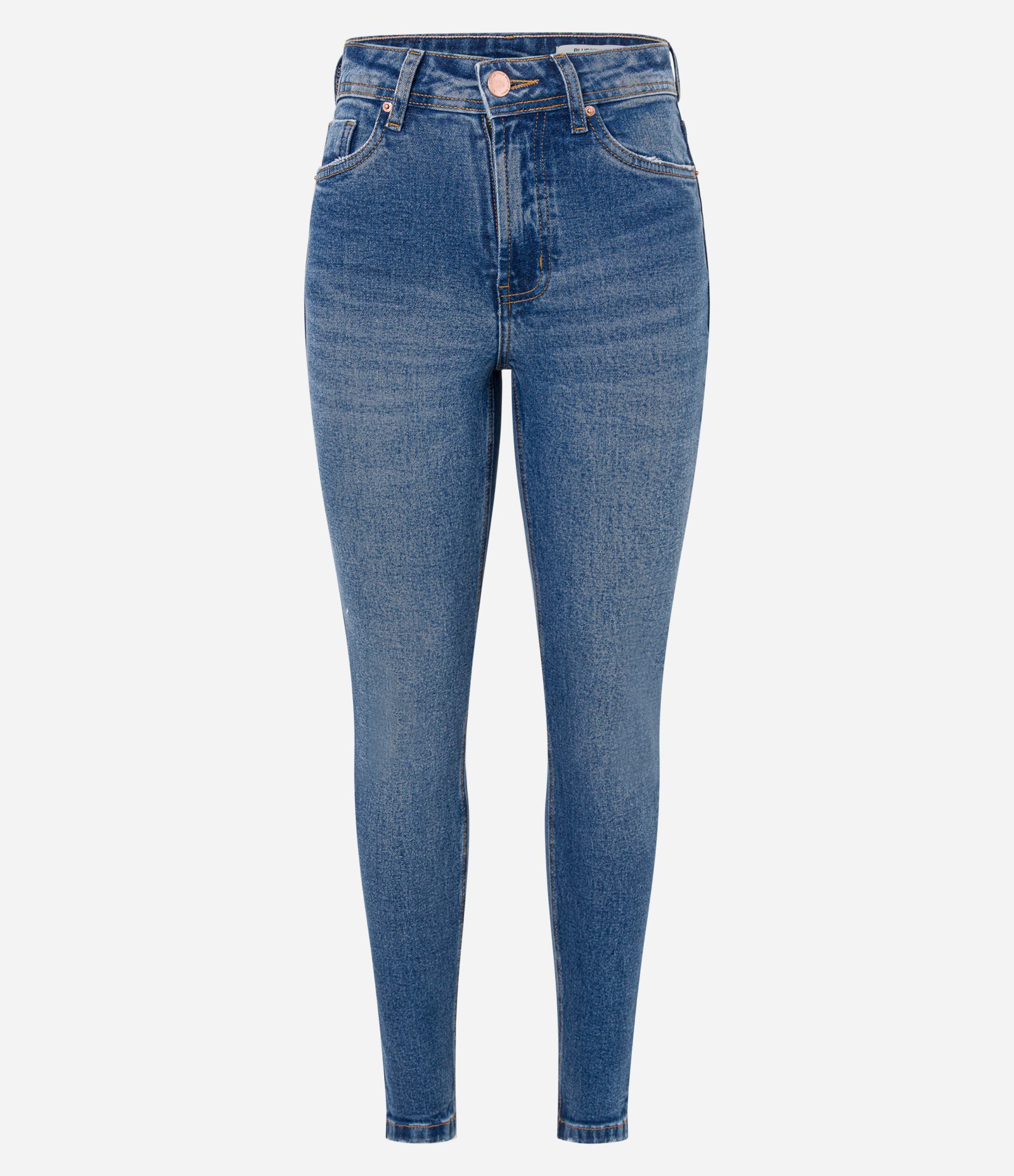 Calça Skinny Jeans com Cintura Alta e Puídos nos Bolsos Azul 5