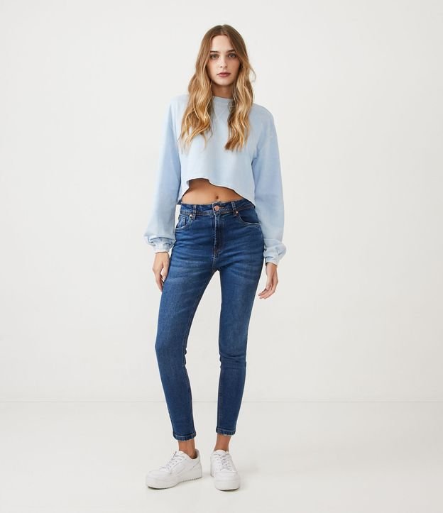 Pantalón Skinny Jeans con Cintura Alta y Desgastes en los Bolsillos Azul 1