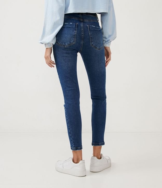 Pantalón Skinny Jeans con Cintura Alta y Desgastes en los Bolsillos Azul 3