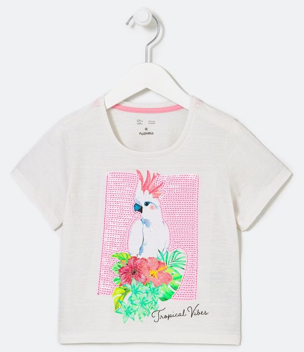 Blusa Manga Corta Infantil en Algodón con Estampado Tropical - Talle 5 a 14 años Beige 1