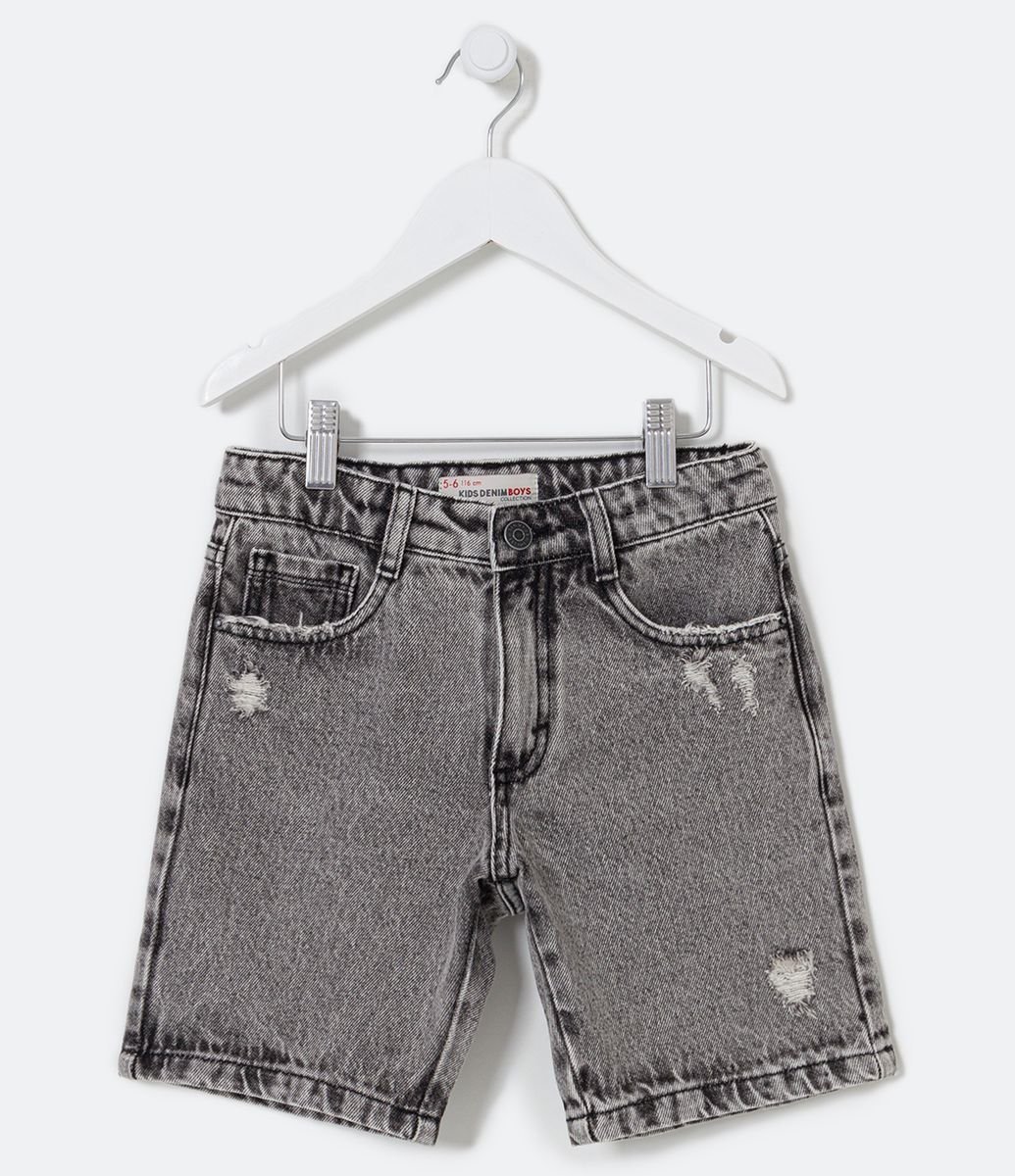 Bermuda Infantil Em Jeans Com Puidos Tam 5 A 14 Anos Cinza Bermuda Infantil Em Jeans Com Puidos Tam 5 A 14 Anos Cinza
