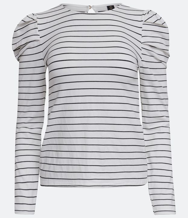 Blusa en Cotton con Manga Larga Abullonada Blanco 6