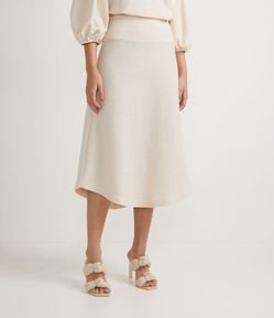 Saia Midi em Algodão Canelado com Cós Largo Pespontado