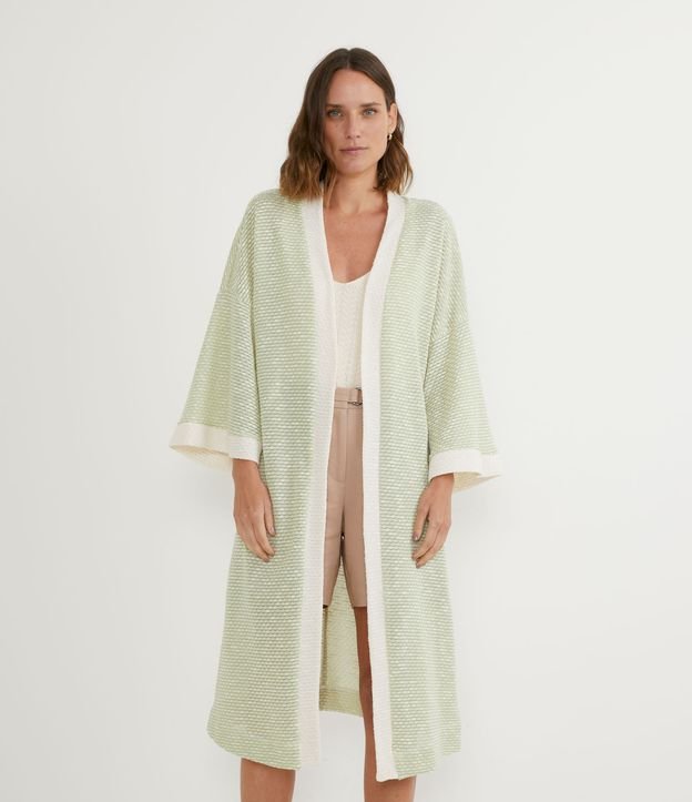 Cardigan Alongado em Tricô Texturizado com Abertura Total