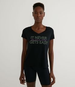Camiseta Esportiva Manga Curta em Viscose com Estampa em Lettering