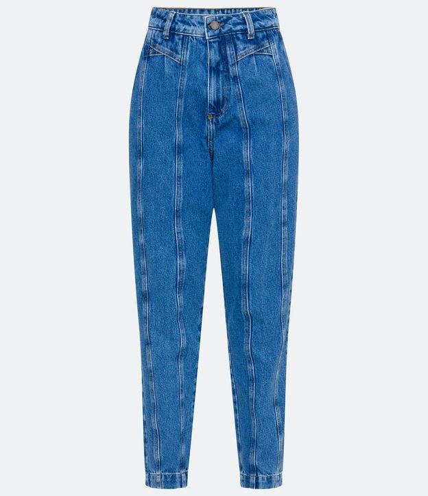 Pantalón Mom Jeans con Cintura Alta y Recortes Variados Azul 5