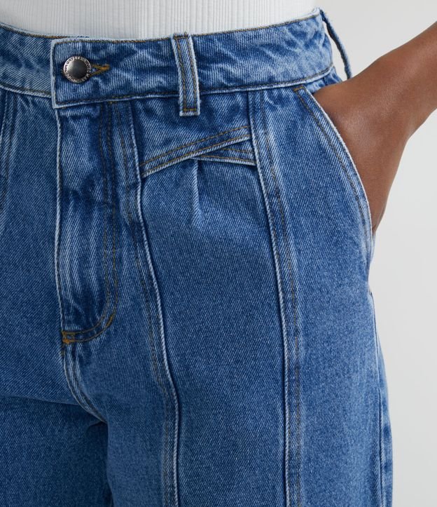 Pantalón Mom Jeans con Cintura Alta y Recortes Variados Azul 3