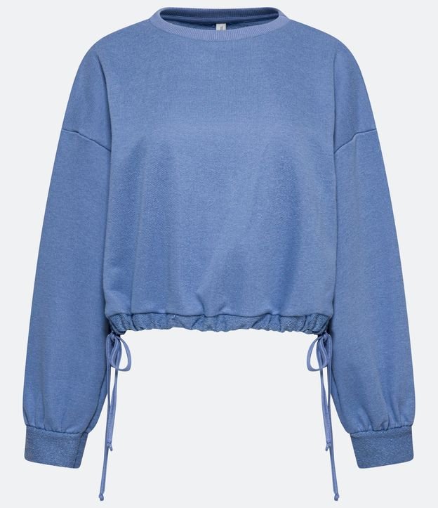 Blusa Cropped en Algodón con Pliegas en la Barra Azul 1