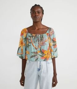 Blusa Ciganinha em Viscose Floral com Amarração Frontal