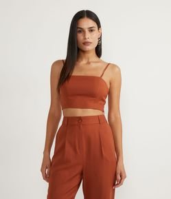 Blusa Regata Cropped em Crepe com Zíper Lateral