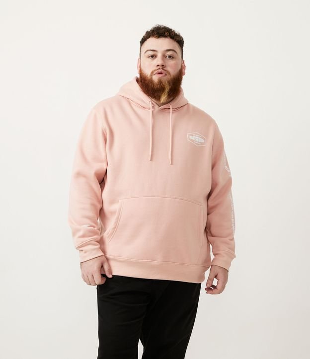 Blusão em Moletom com Capuz Bolso Canguru e Lettering California
