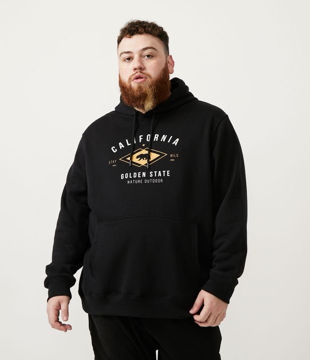 Blusão em Moletom com Capuz Bolso Canguru e Lettering California